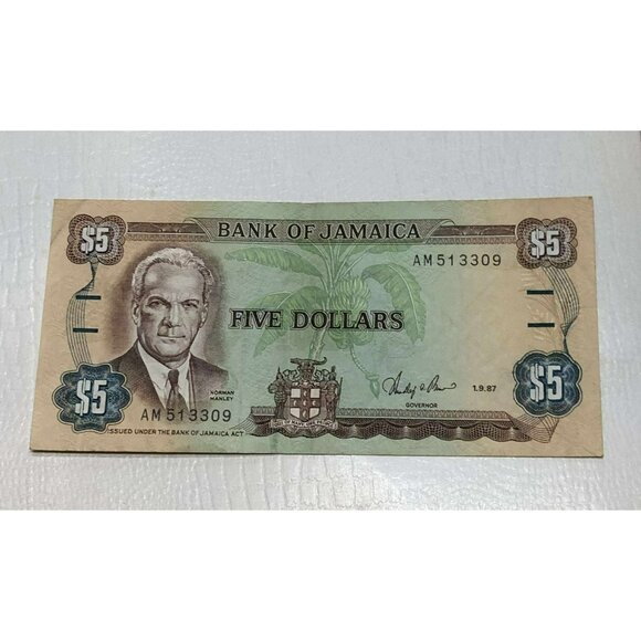 Jamaican five-dollar banknote featuring Norman Manley - Picture 1 of 3
